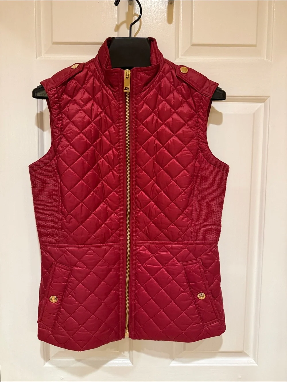 Burberry Quilted Crimson Red Sleeveless Zip Vest